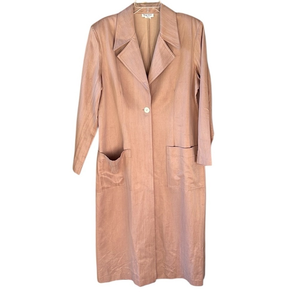 Design Today Vintage Sz L Blush Cream Color Long Line Trendy Trench Coat